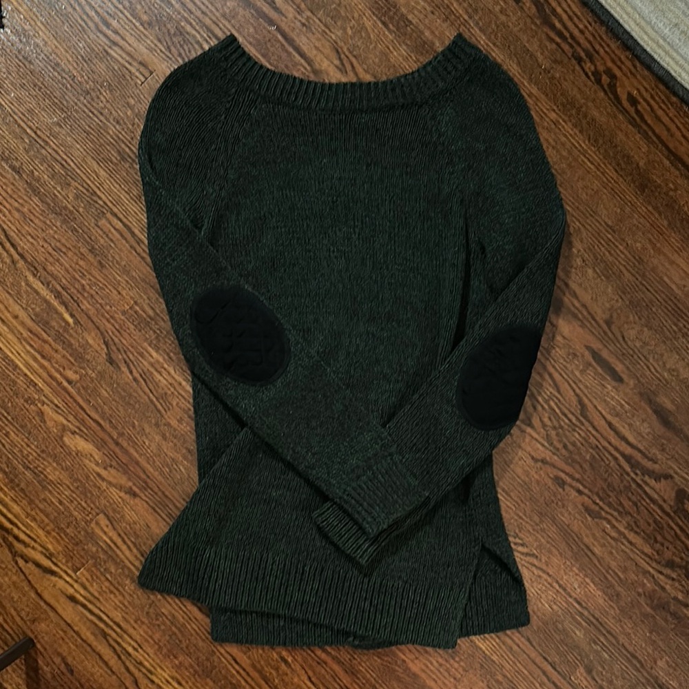 Women's Green Sweater with Black Elbow Patches